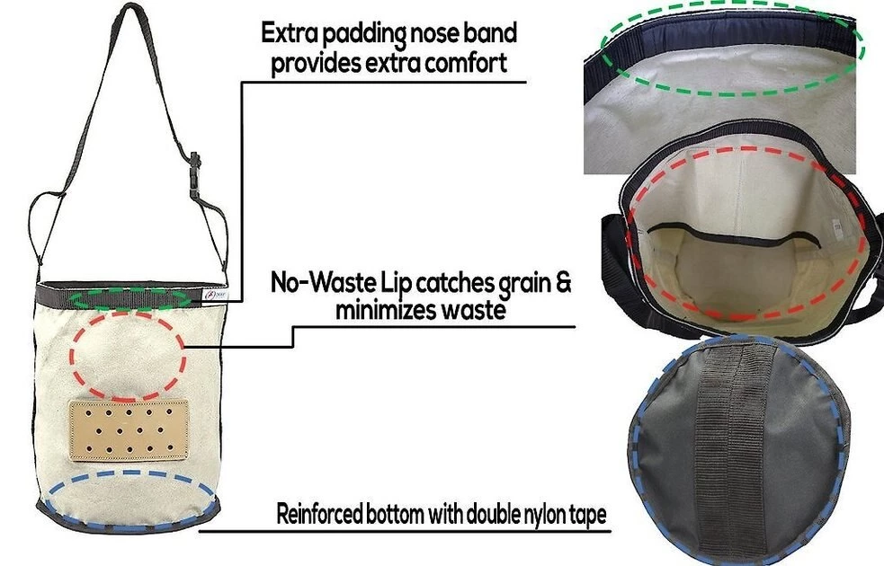 Derby Originals Leather Vented Heavy Duty Duck Canvas Horse Feed Bag, Black 2 Derby Originals Leather Vented Heavy Duty Duck Canvas Horse Feed Bag, Black - Image 2