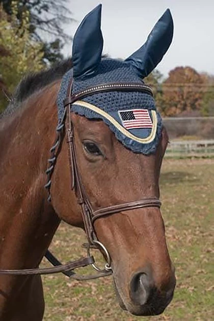 Derby Originals Paris Tack Patriotic Flag Crochet Horse Ear Net, Full Horse 2 Derby Originals Paris Tack Patriotic Flag Crochet Horse Ear Net, Full Horse - Image 2