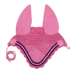 Derby Originals Paris Tack Premium Show Crochet Horse Fly Veil Bonnet w/ Crystal Brow & Soft Knit Ears