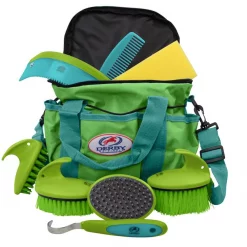 Derby Originals Premium Comfort 9-Piece Horse Grooming Kit, Turquoise/Lime Green