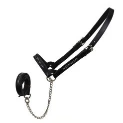 Derby Originals Premium Crystal Bling Rhinestone Inlay Flat Leather Cattle Show Halter & Chain Lead