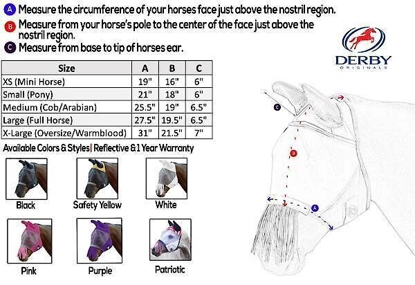 Derby Originals Reflective Horse Fly Mask w/ Ear & Nose Fringe 4 Derby Originals Reflective Horse Fly Mask w/ Ear & Nose Fringe - Image 4