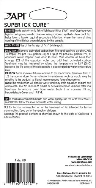 API Liquid Super Ick Cure Freshwater Aquarium Fish Medication 2 API Liquid Super Ick Cure Freshwater Aquarium Fish Medication - Image 2