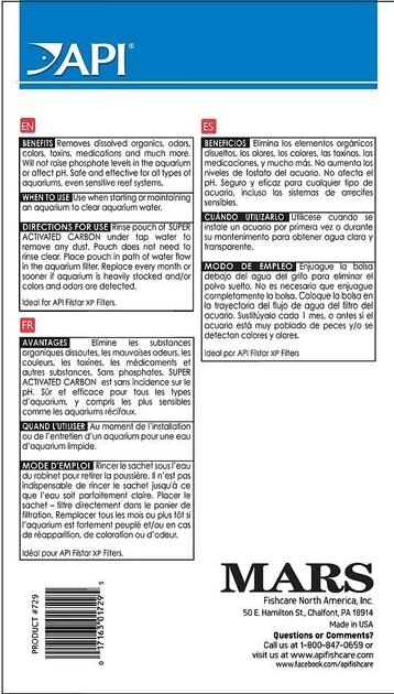 API Super Activated Carbon Aquarium Canister Filter Filtration Pouch 2 API Super Activated Carbon Aquarium Canister Filter Filtration Pouch - Image 2